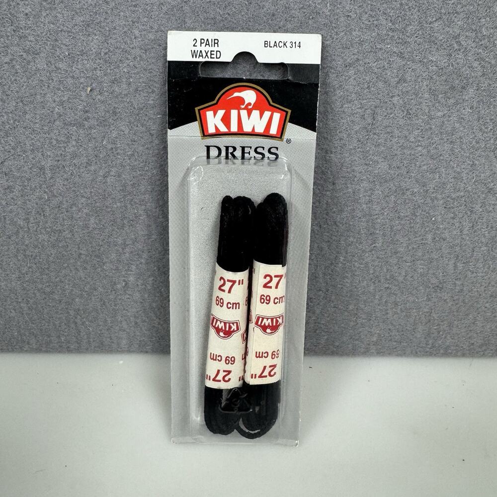 KIWI Dress Waxed Black Shoe Laces 27" / 69cm 2 Pair New